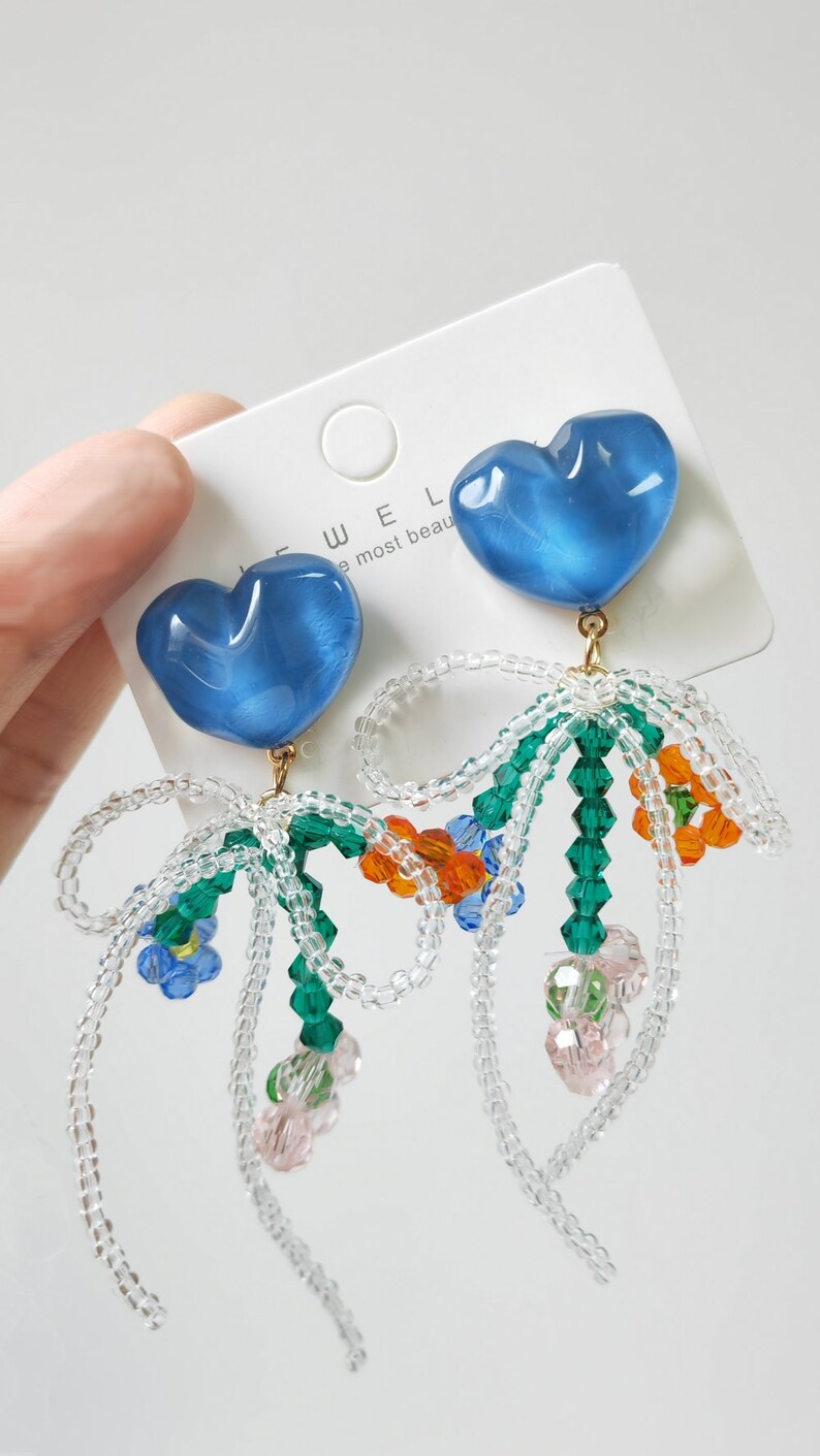 Handmade Y2k Resin Blue Heart Bead Earrings |Handmade| Premium Good
