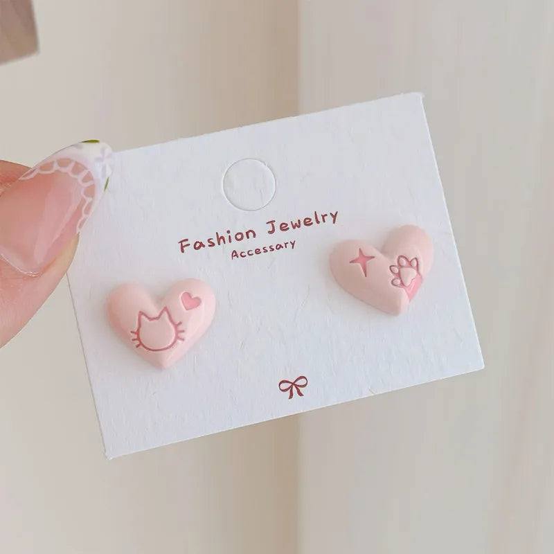 Graffiti Cute pink Cat Earrings