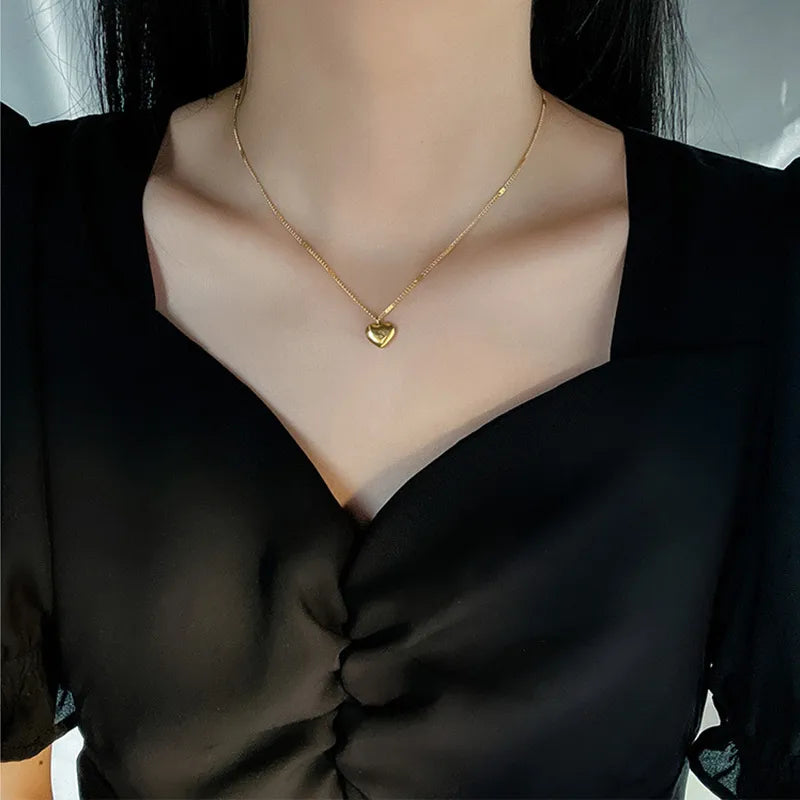 Heart Titanium Steel -Gold Snake Chain Necklace