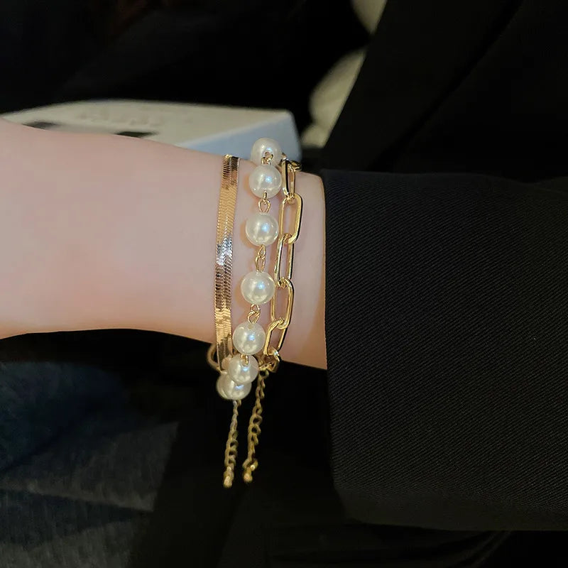 5Pcs Chain Bracelets Set Gold Plated