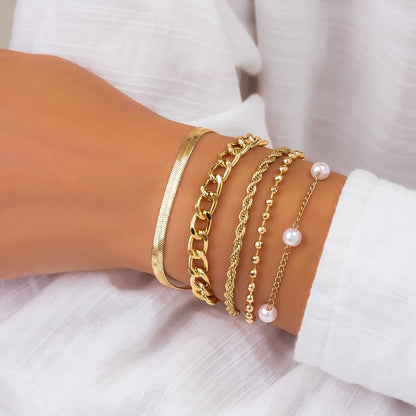 5Pcs Chain Bracelets Set Gold Plated