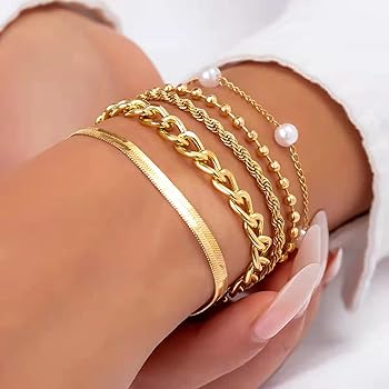 5Pcs Chain Bracelets Set Gold Plated