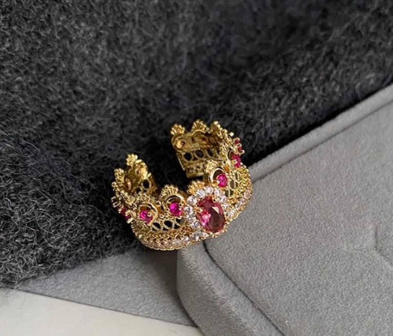 Crown Open Ring Gemstone Zirconia Luxury