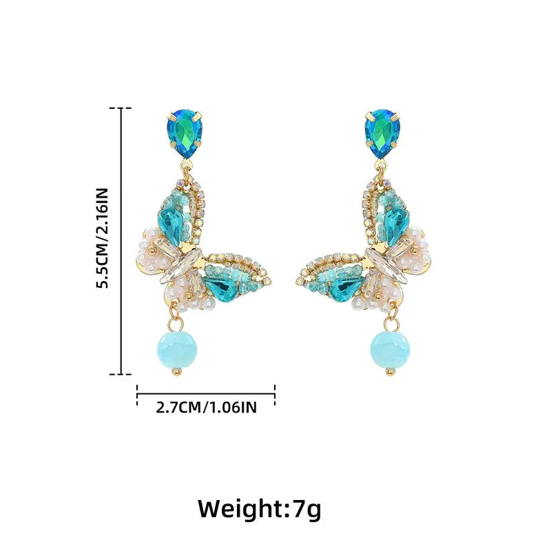 Blue Boho style Butterfly tassel large Earrings