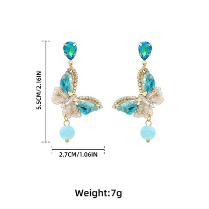 Blue Boho style Butterfly tassel large Earrings