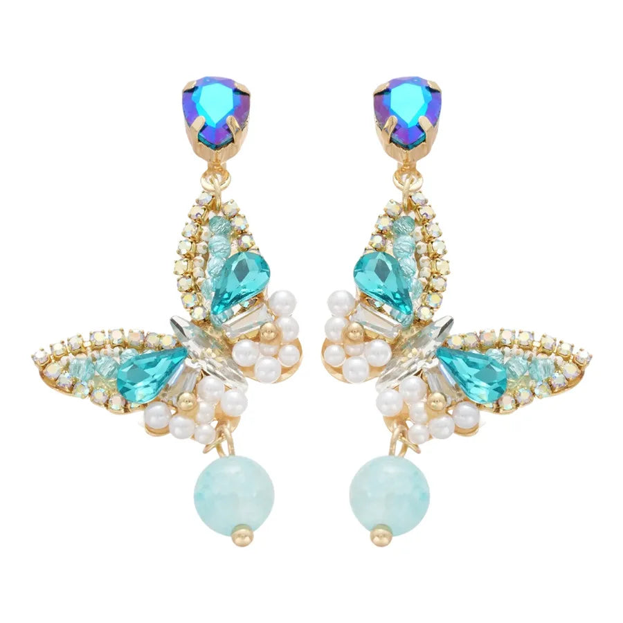 Blue Boho style Butterfly tassel large Earrings