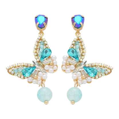 Blue Boho style Butterfly tassel large Earrings