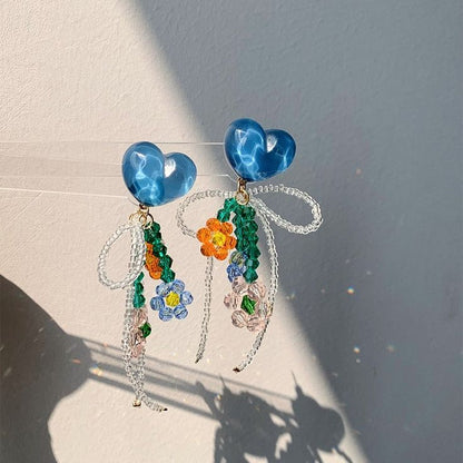 Handmade Y2k Resin Blue Heart Bead Earrings |Handmade| Premium Good