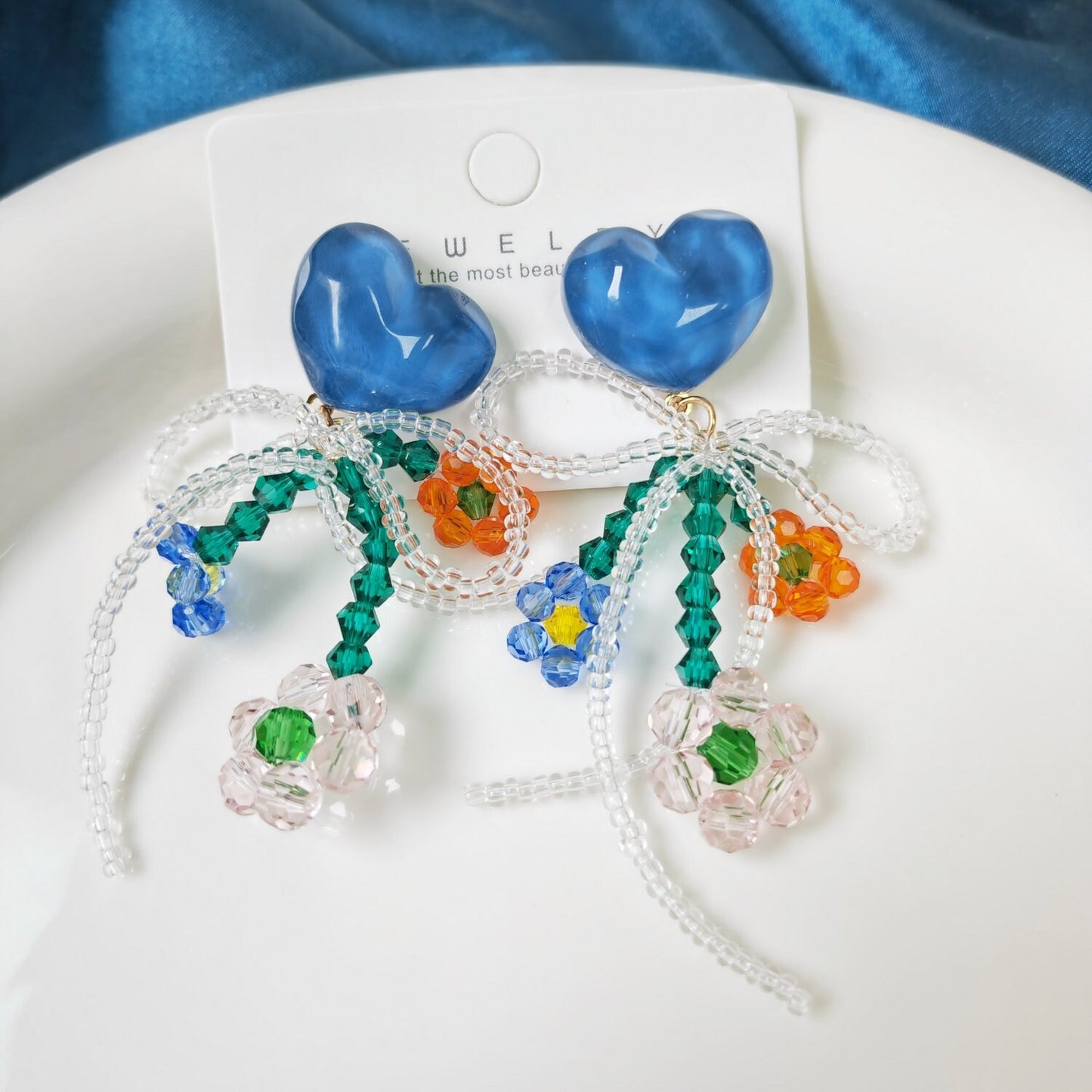Handmade Y2k Resin Blue Heart Bead Earrings |Handmade| Premium Good