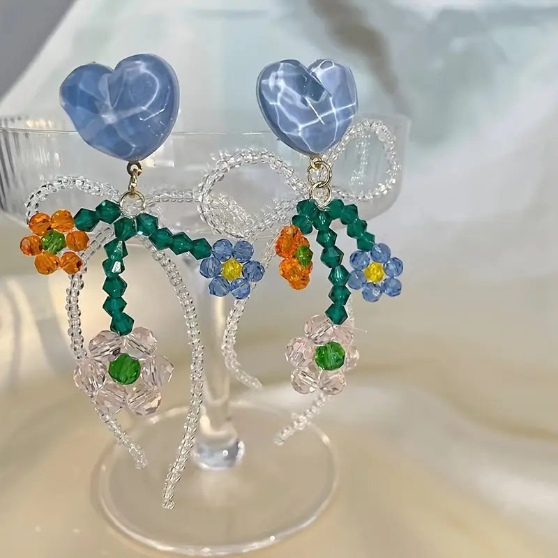 Handmade Y2k Resin Blue Heart Bead Earrings |Handmade| Premium Good