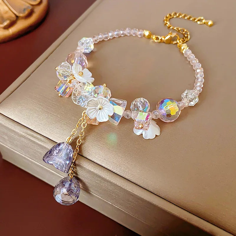 Khas Handmade Plant-Inspired Floral Crystal Tassel Bracelet