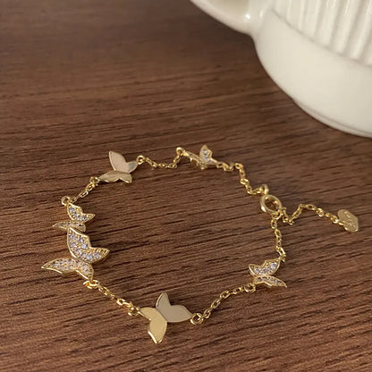 Butterfly Bracelet-Golden Plated, White K Plated