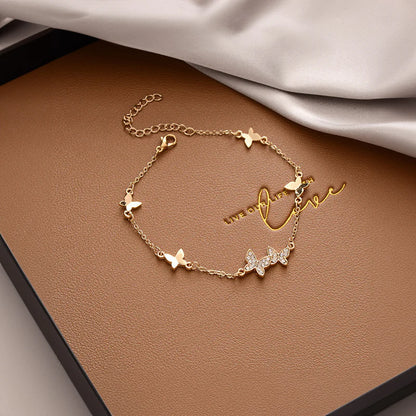 Butterfly Bracelet-Golden Plated, White K Plated