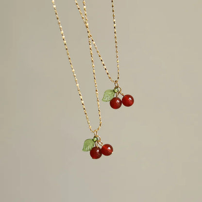 Retro Cherry 304 Stainless Steel Resin 18K Gold Plated Plating Stainless-Steel Necklaces