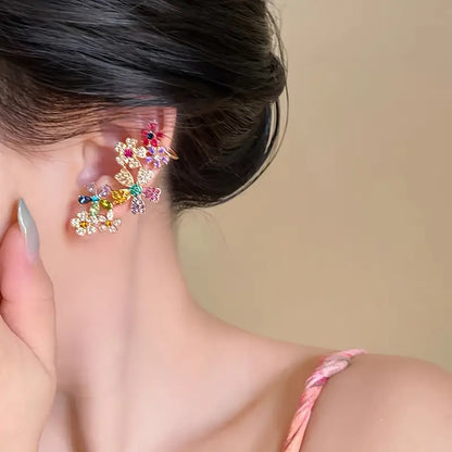 Multi-Spring Flowers Zircon clip earrings