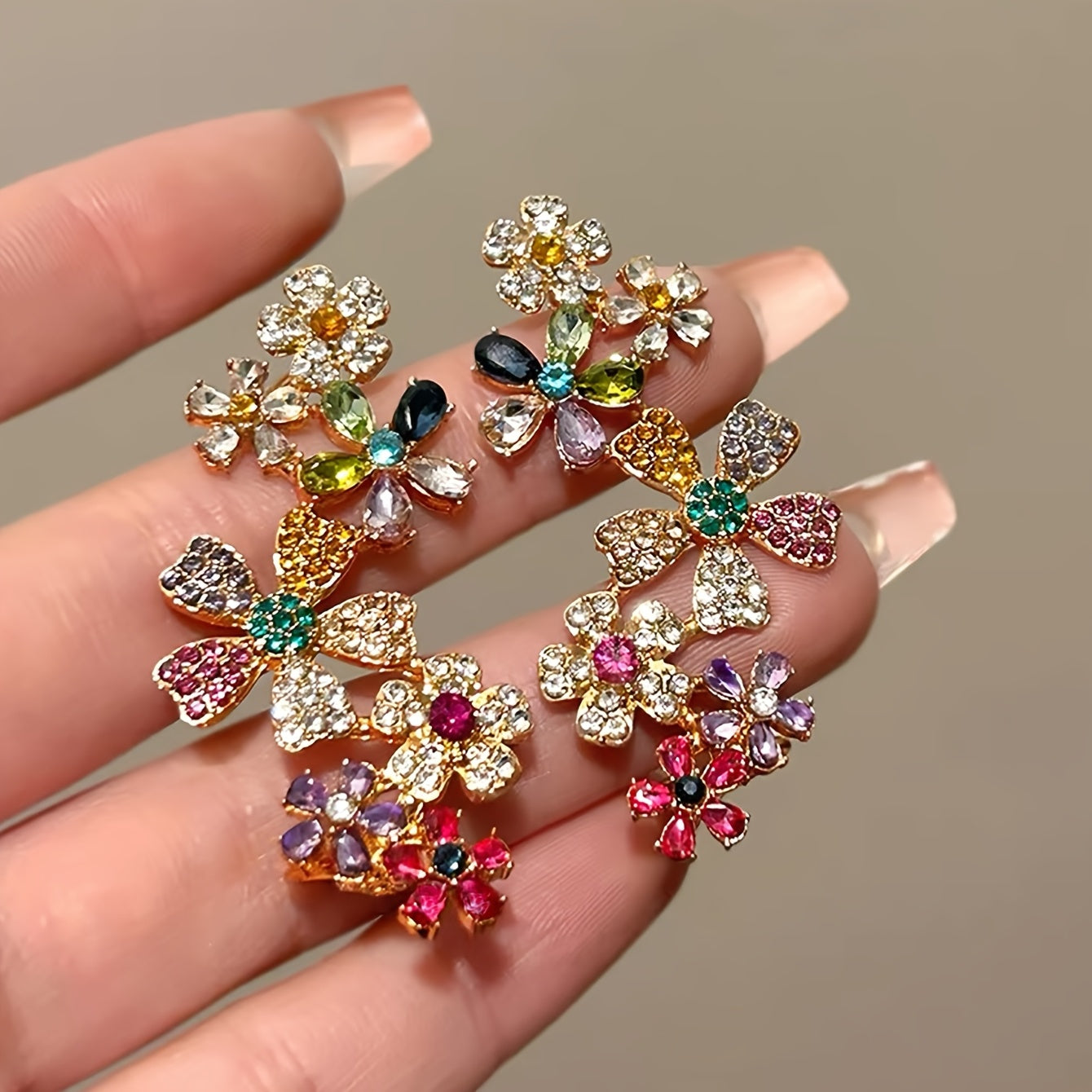 Multi-Spring Flowers Zircon clip earrings
