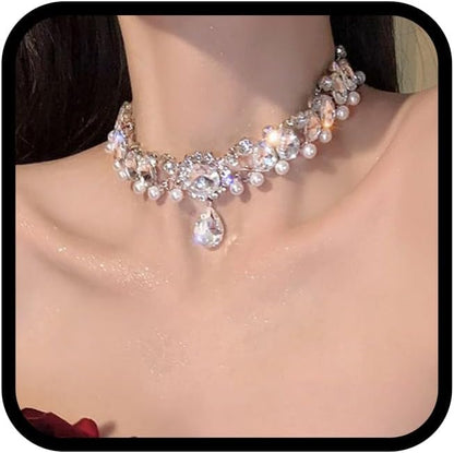 Pearl Diamond Water Drop Flower Choker