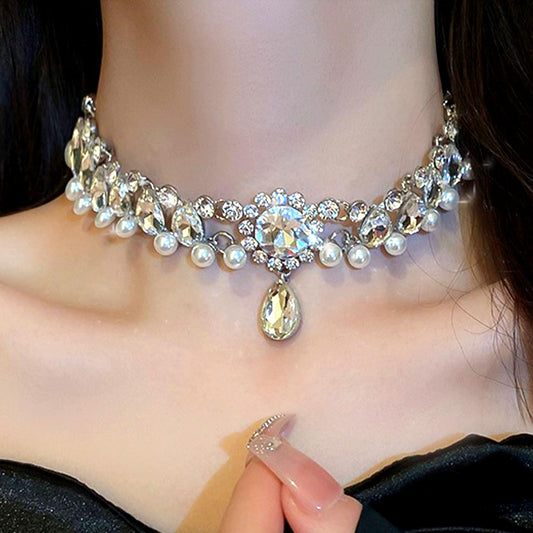 Pearl Diamond Water Drop Flower Choker