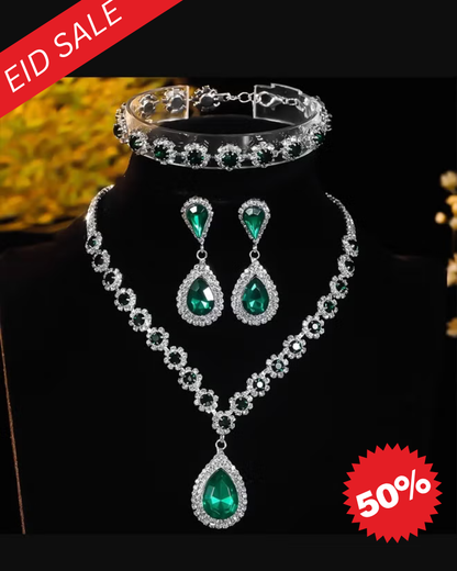 Zircon Diamond Green Necklace Earrings set | Premium Good |