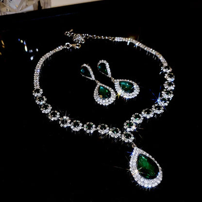 Zircon Diamond Green Necklace Earrings set | Premium Good |