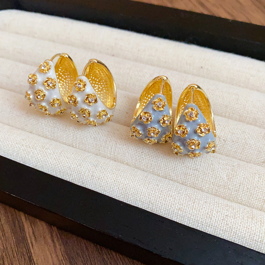 French Style Drip Gold & Grey Earrings