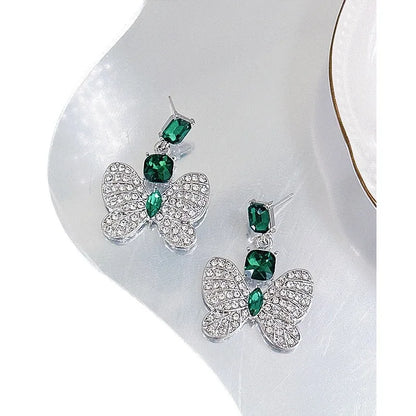 Silver Green Butterfly-Elegant Retro Geometric Water Droplet Earrings