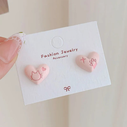 Graffiti Cute pink Cat Earrings