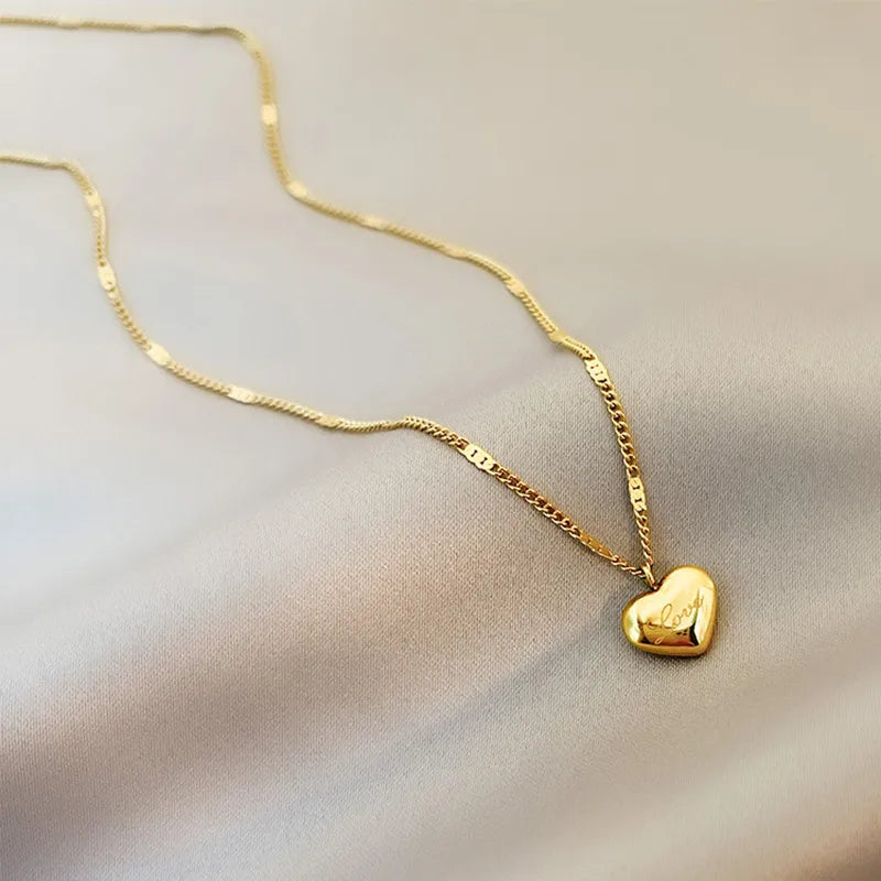 Heart Titanium Steel -Gold Snake Chain Necklace