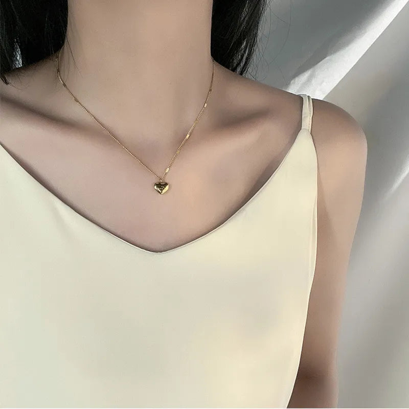 Heart Titanium Steel -Gold Snake Chain Necklace