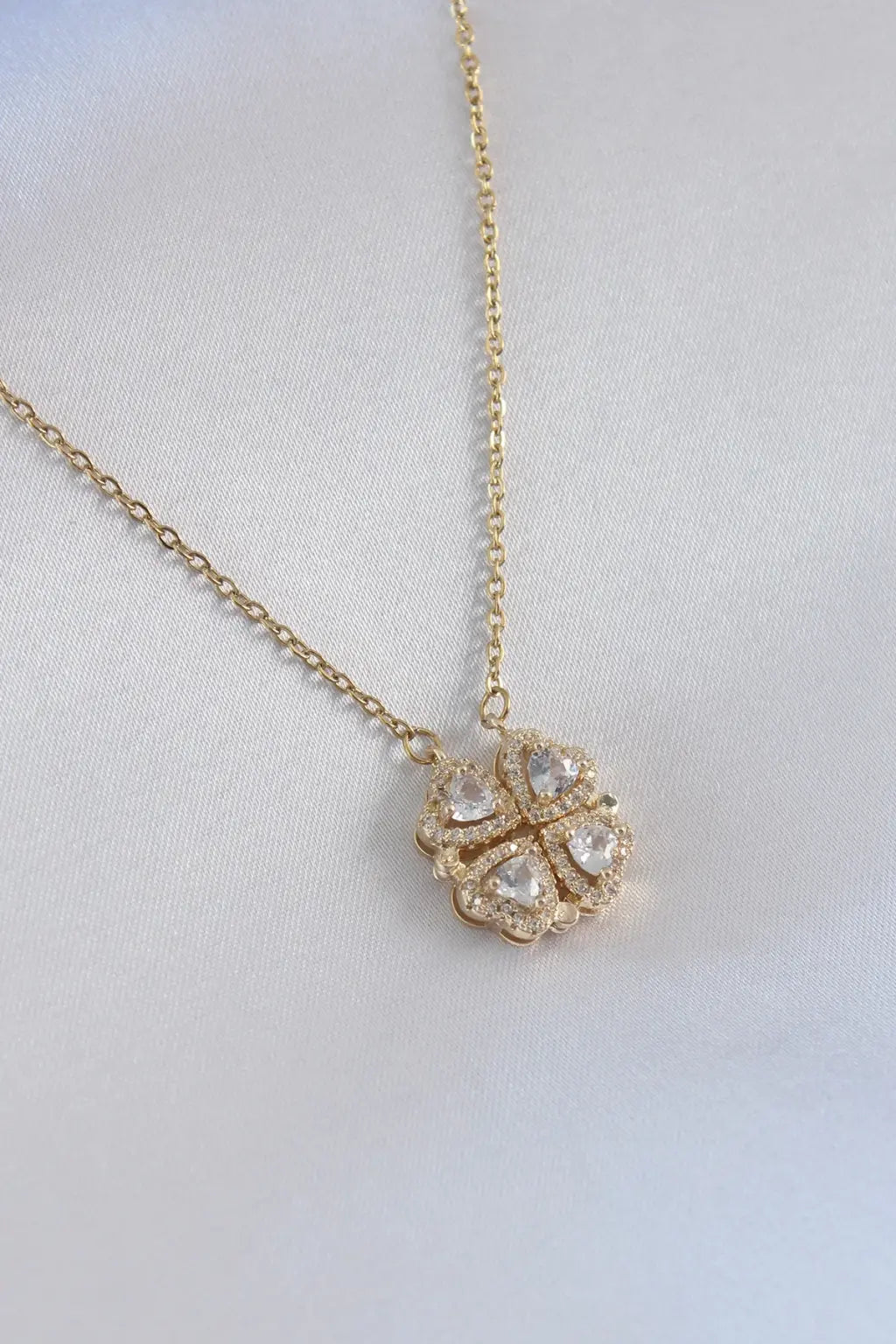 4 Split Heart Necklace-Titanium Steel Zircon Inlay