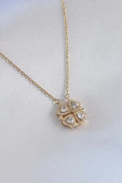 4 Split Heart Necklace-Titanium Steel Zircon Inlay