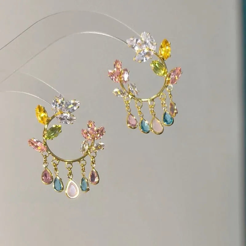 Multi Color Drop-Flower Ear Studs