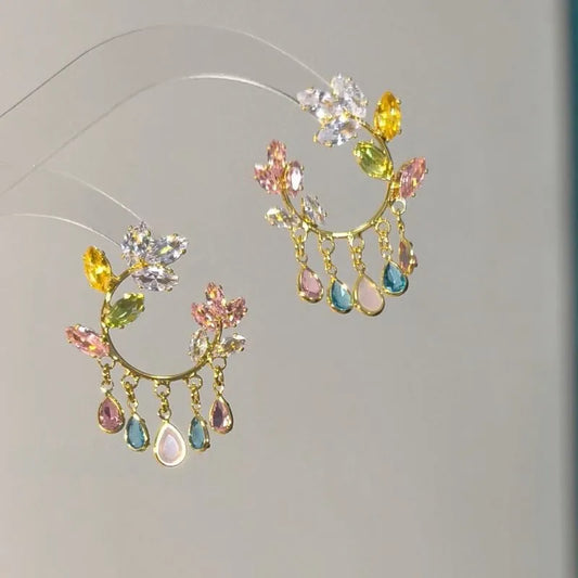 Multi Color Drop-Flower Ear Studs