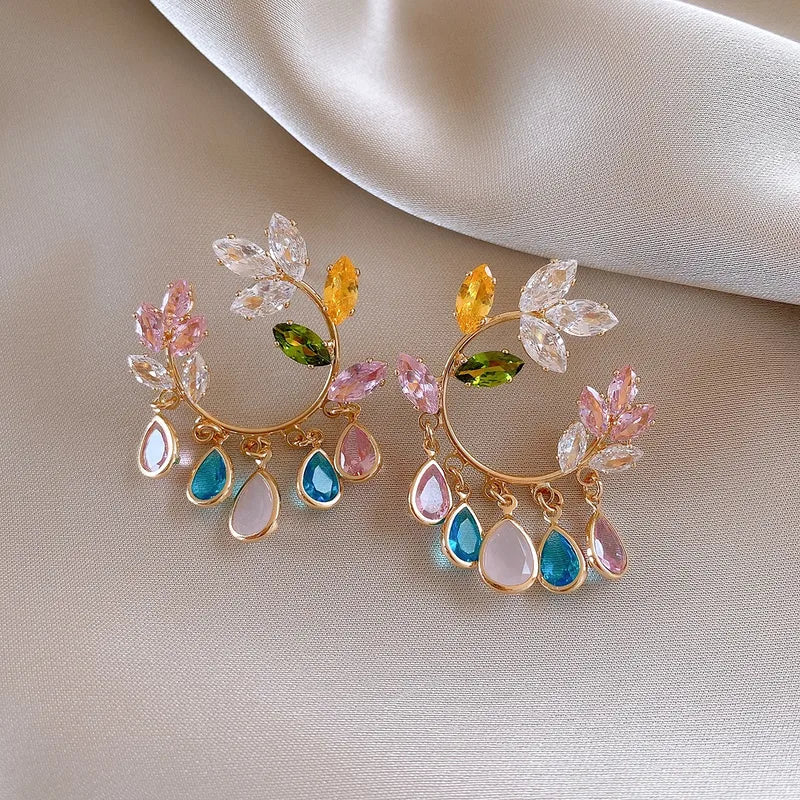 Multi Color Drop-Flower Ear Studs