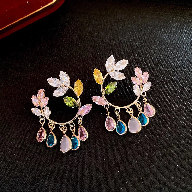 Multi Color Drop-Flower Ear Studs