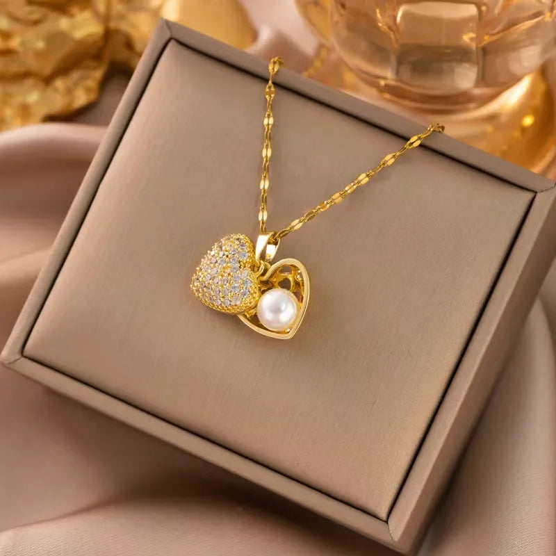 Open Heart-Pearl Gold Plated & 304 Stainless Steel| Premium Good|
