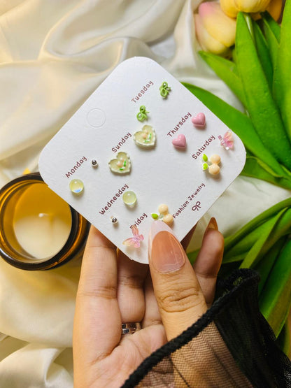 7  days a week set of Ear Studs  (Pink)