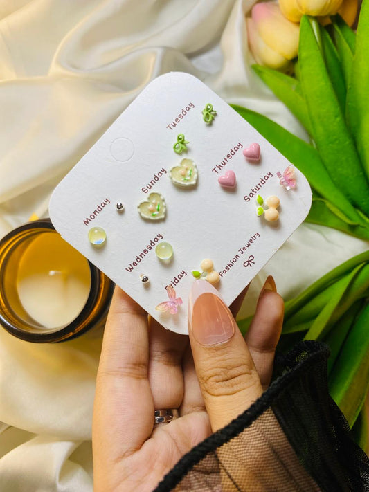 7  days a week set of Ear Studs  (Pink)