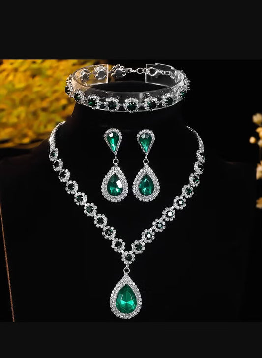 Zircon Diamond Green Necklace Earrings set | Premium Good |