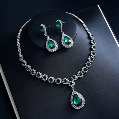 Zircon Diamond Green Necklace Earrings set | Premium Good |