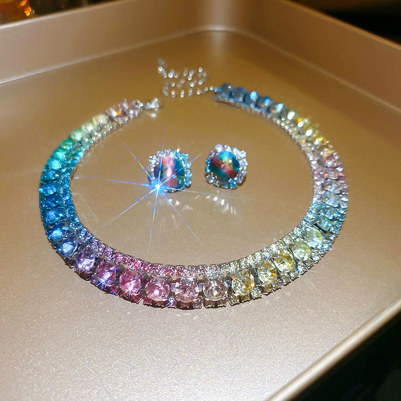 Rainbow Beads Necklace with Earring (SET)-Rhinestones