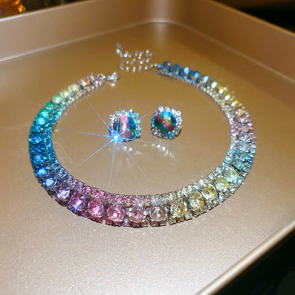 Rainbow Beads Necklace with Earring (SET)-Rhinestones