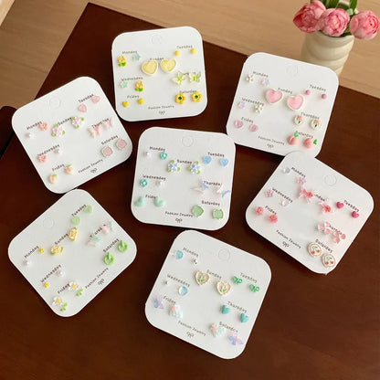 Set of 7 days a week– 925 Silver Needles Butterfly Knot Studs