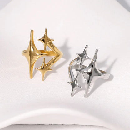 304 Stainless Steel Star Ring -PVD Coated Stone-Free Real Gold Plated