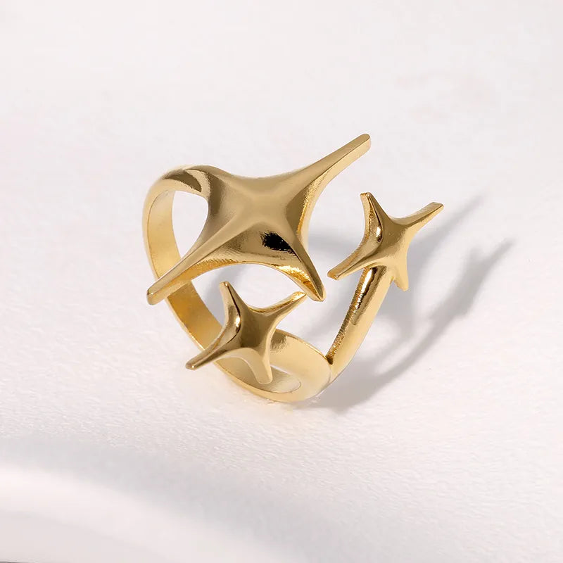 304 Stainless Steel Star Ring -PVD Coated Stone-Free Real Gold Plated