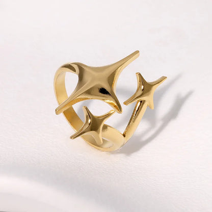 304 Stainless Steel Star Ring -PVD Coated Stone-Free Real Gold Plated