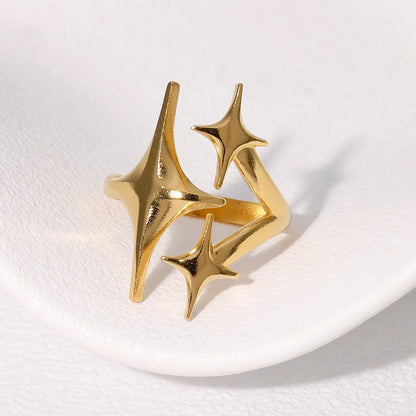 304 Stainless Steel Star Ring -PVD Coated Stone-Free Real Gold Plated