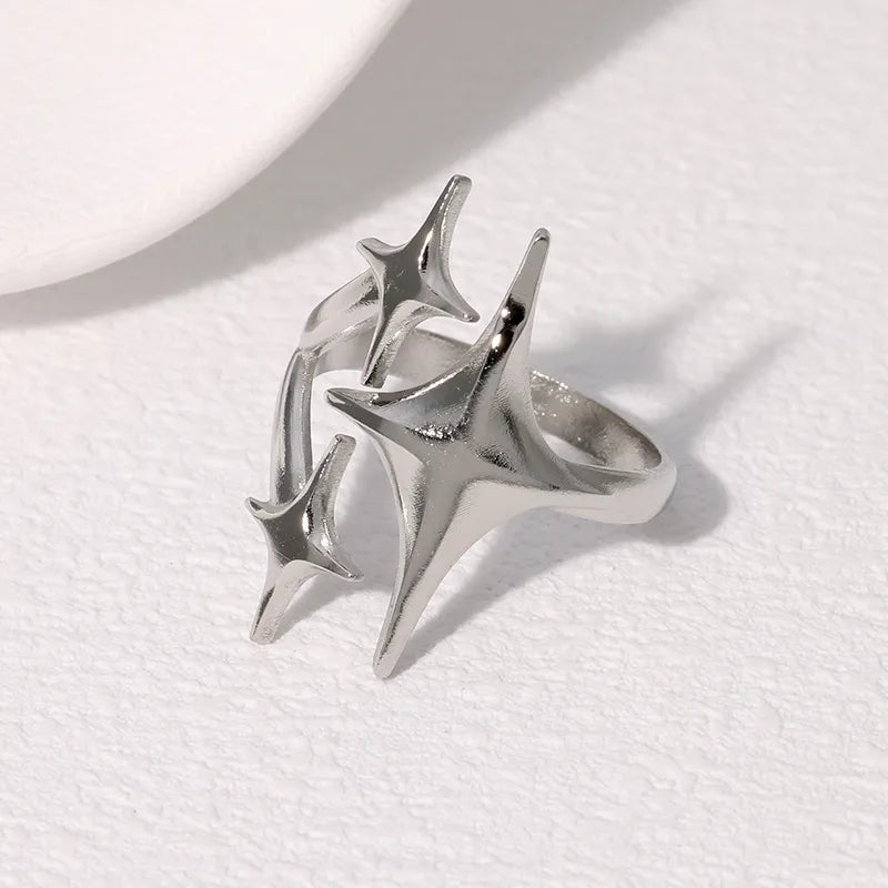 304 Stainless Steel Star Ring -PVD Coated Stone-Free Real Gold Plated