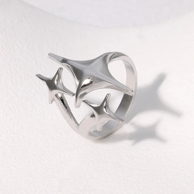 304 Stainless Steel Star Ring -PVD Coated Stone-Free Real Gold Plated