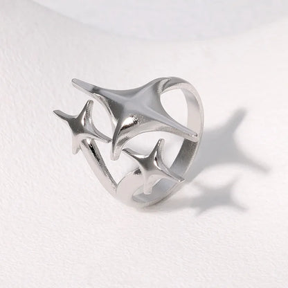304 Stainless Steel Star Ring -PVD Coated Stone-Free Real Gold Plated